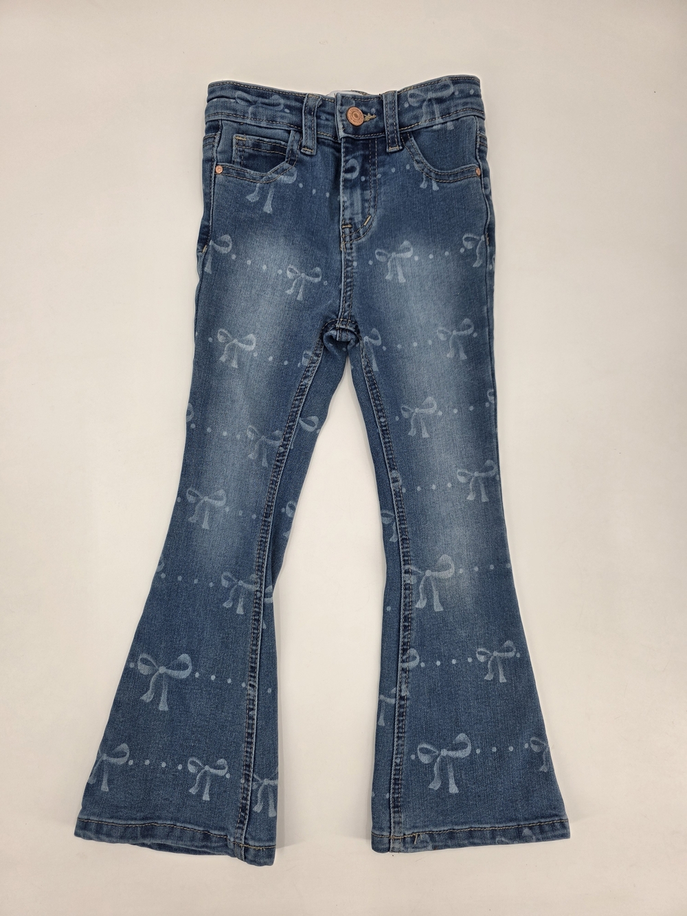 Denim Diva Girls Blue Bow-Print Flared Jeans Size 5